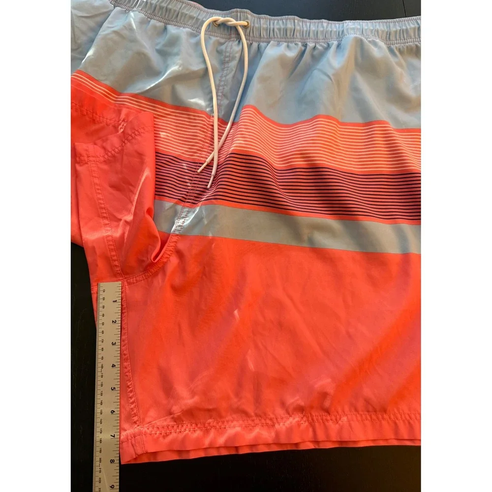 Nautica Swim Trunks Mens 6XL Striped Coral/Blue Mesh-Lined Board Shorts